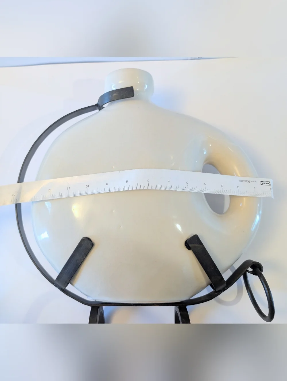 Vintage Minimalist Round Ceramic Flask Vase in Cream‎ Mid-century Modern Iron